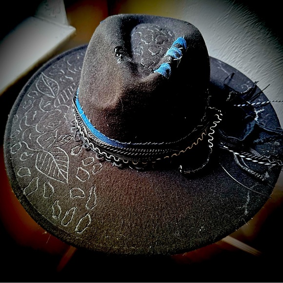 Accessories - “Wild Roses” Rancher Hat Denim and Lace Band